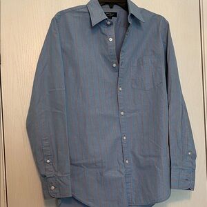 Men's Light Blue and Orange pin striped Plaid Shirt
